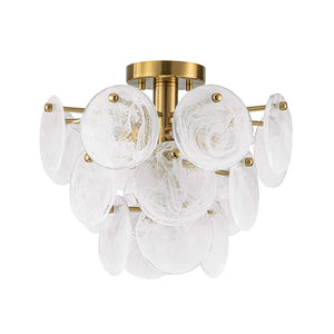 Chandelierias - Modern 4 - Light White Strie Glass Tiered Semi - Flush Mount - Semi Flush - Brass - 