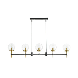 Chandelierias - Modern 5 - Light Clear Glass Linear Chandelier - Chandelier - Black & Brass - 