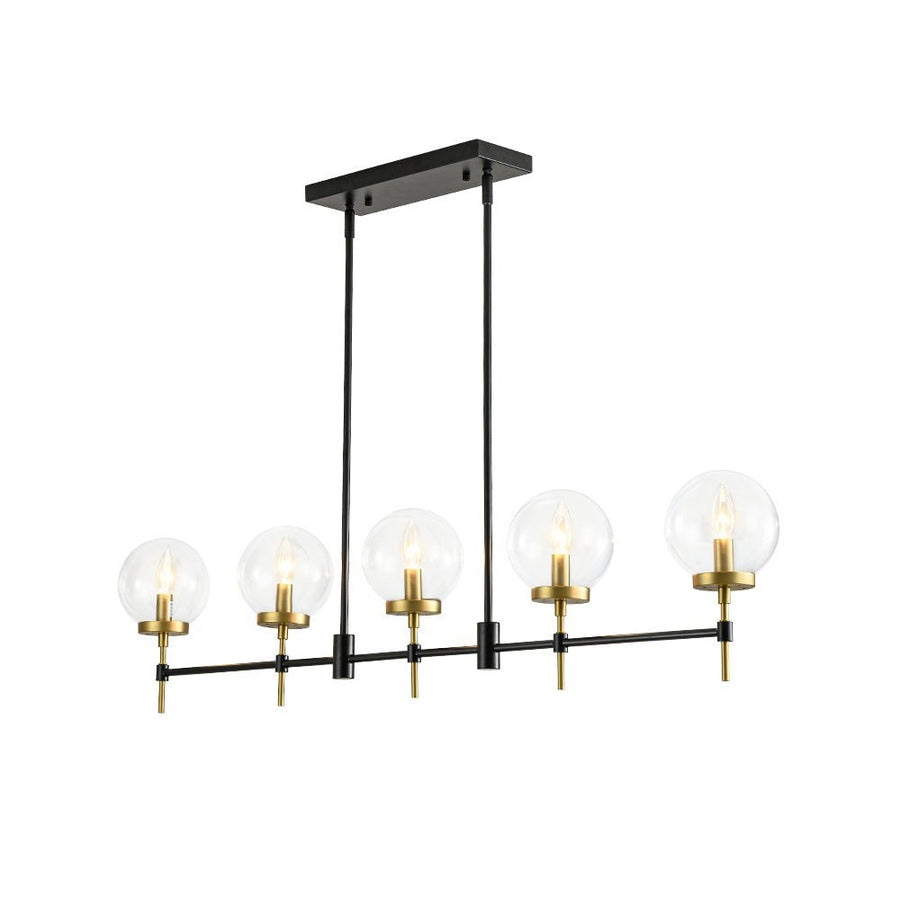 Chandelierias - Modern 5 - Light Clear Glass Linear Chandelier - Chandelier - Black & Brass - 