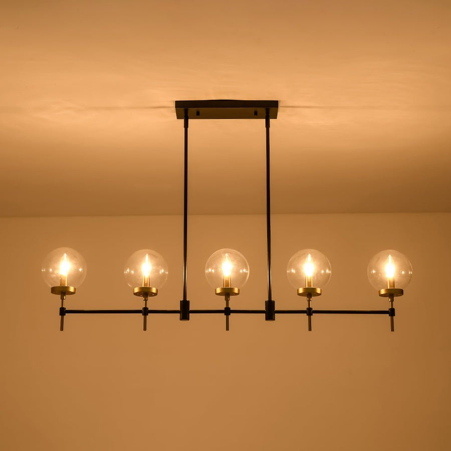 Chandelierias - Modern 5 - Light Clear Glass Linear Chandelier - Chandelier - Black & Brass - 