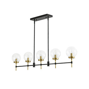 Chandelierias - Modern 5 - Light Clear Glass Linear Chandelier - Chandelier - Black & Brass - 