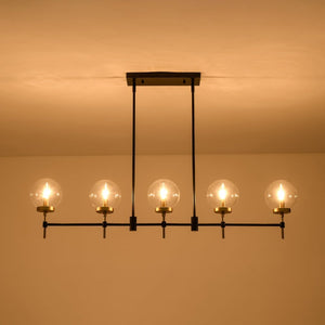 Chandelierias - Modern 5 - Light Clear Glass Linear Chandelier - Chandelier - Black & Brass - 