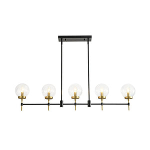 Chandelierias - Modern 5 - Light Clear Glass Linear Chandelier - Chandelier - Black & Brass - 