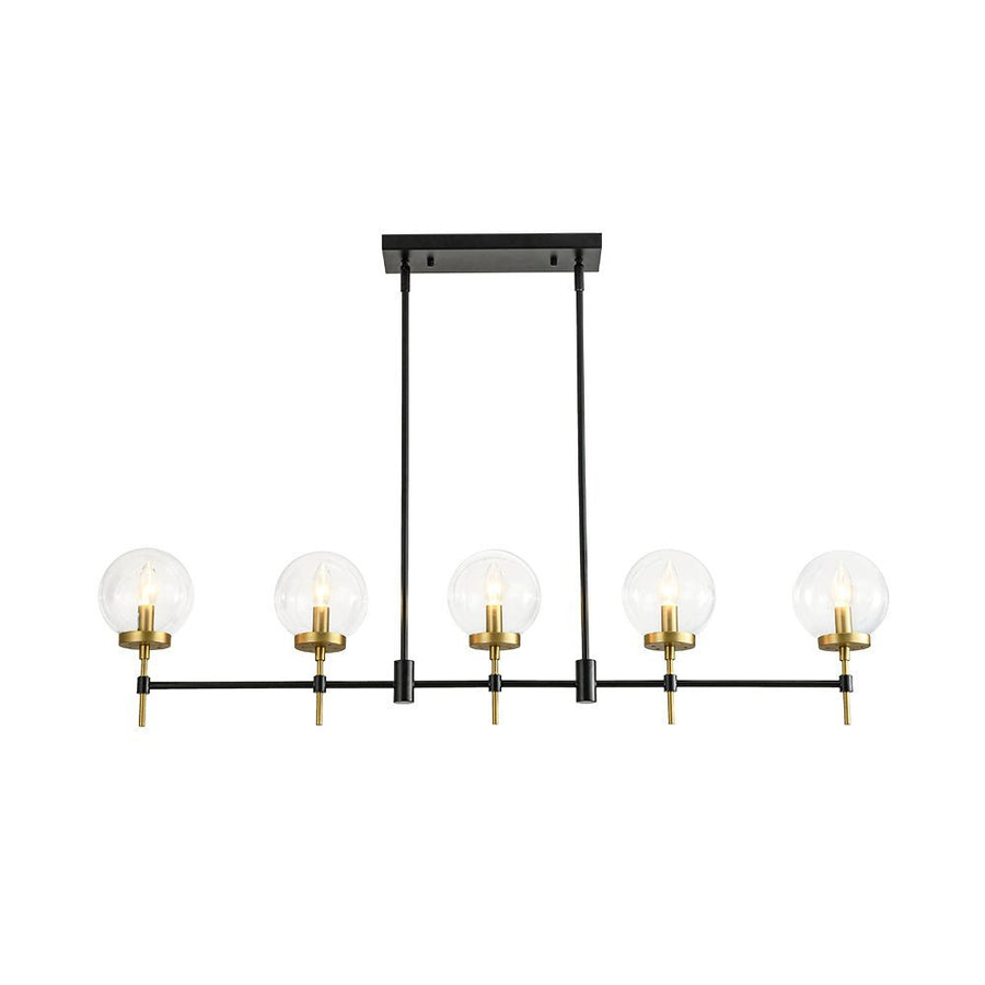 Chandelierias - Modern 5 - Light Clear Glass Linear Chandelier - Chandelier - Black & Brass - 