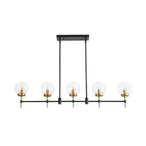 Chandelierias - Modern 5 - Light Clear Glass Linear Chandelier - Chandelier - Black & Brass - 