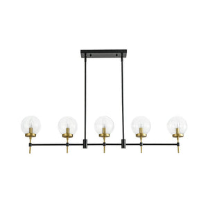 Chandelierias - Modern 5 - Light Clear Glass Linear Chandelier - Chandelier - Black & Brass - 