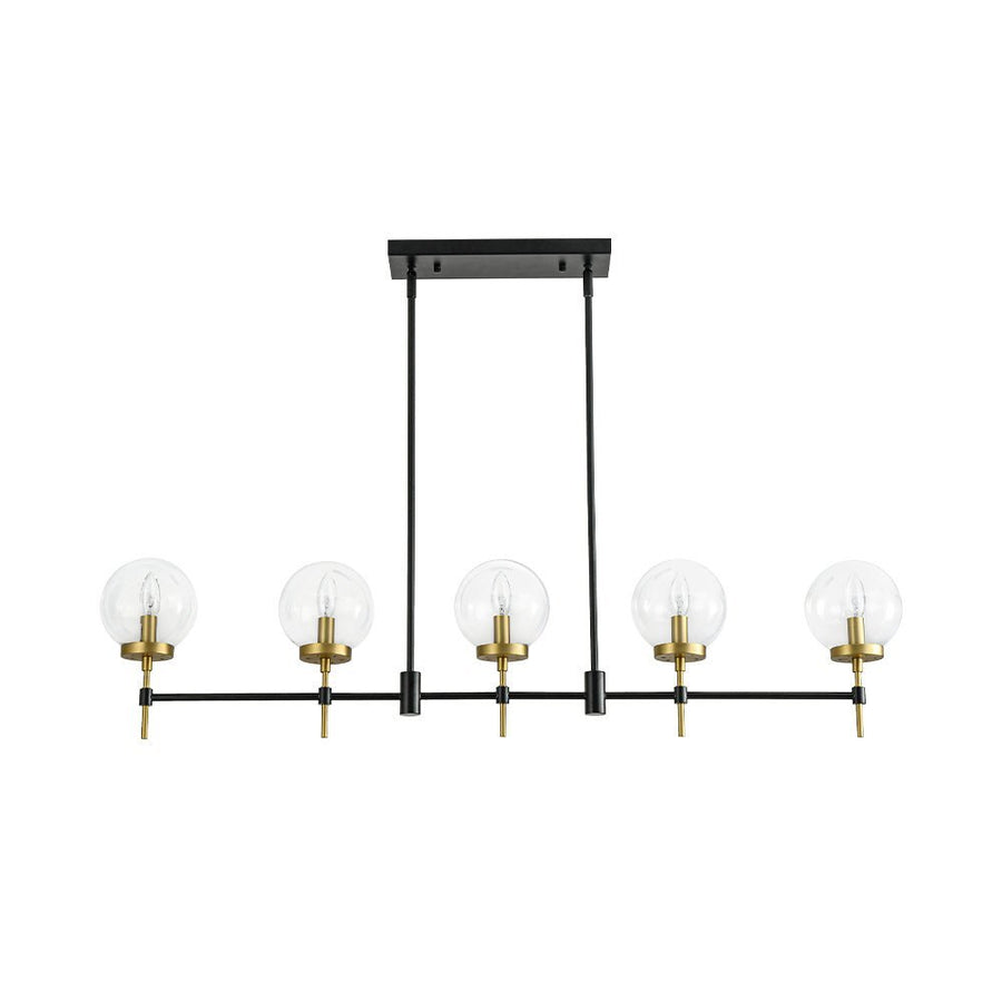 Chandelierias - Modern 5 - Light Clear Glass Linear Chandelier - Chandelier - Black & Brass - 