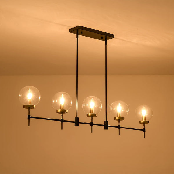 Chandelierias - Modern 5 - Light Clear Glass Linear Chandelier - Chandelier - Black & Brass - 