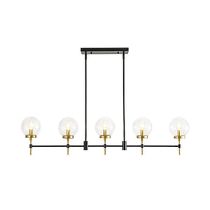 Chandelierias - Modern 5 - Light Clear Glass Linear Chandelier - Chandelier - Black & Brass - 