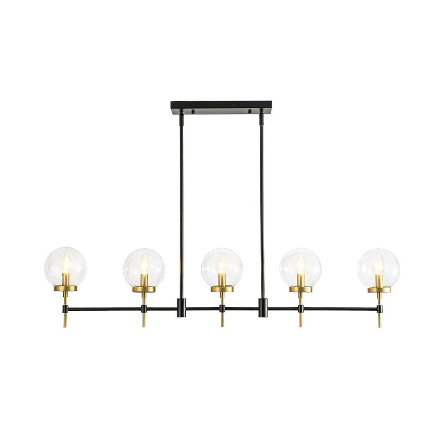 Chandelierias - Modern 5 - Light Clear Glass Linear Chandelier - Chandelier - Black & Brass - 