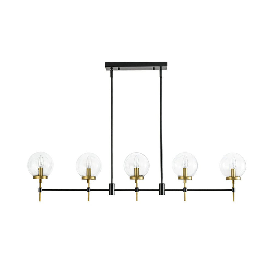 Chandelierias - Modern 5 - Light Clear Glass Linear Chandelier - Chandelier - Black & Brass - 