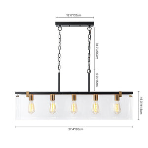 Chandelierias - Modern 5 - Light Clear Glass Rectangle Island Chandelier - Chandelier - Black & Brass - 