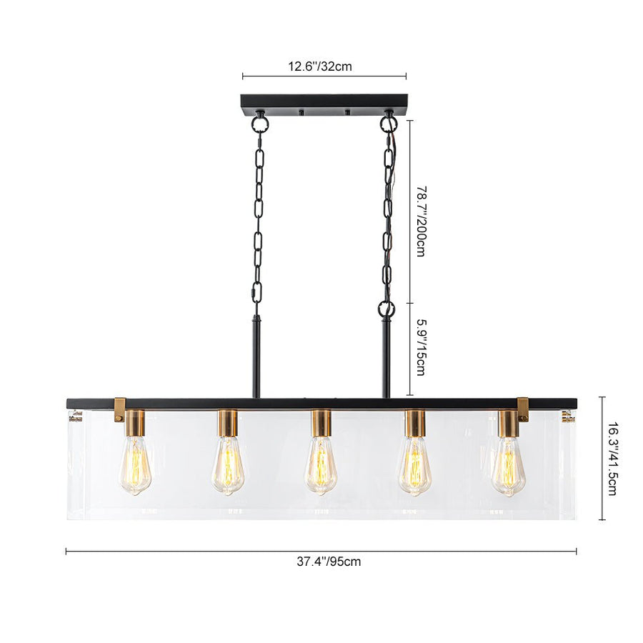 Chandelierias - Modern 5 - Light Clear Glass Rectangle Island Chandelier - Chandelier - Black & Brass - 