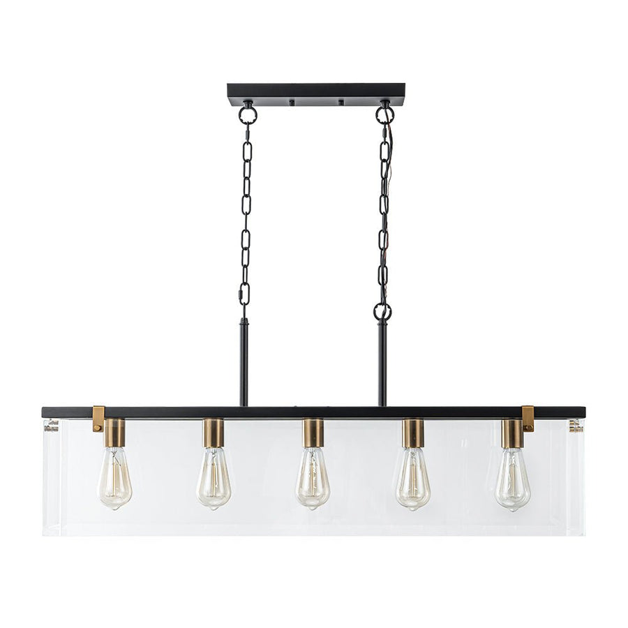 Chandelierias - Modern 5 - Light Clear Glass Rectangle Island Chandelier - Chandelier - Black & Brass - 