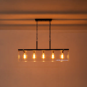 Chandelierias - Modern 5 - Light Clear Glass Rectangle Island Chandelier - Chandelier - Black & Brass - 