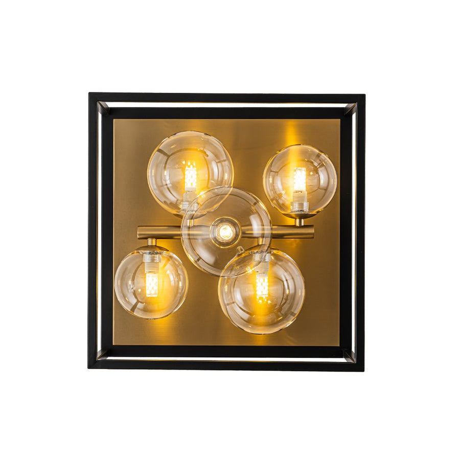 Chandelierias - Modern 5 - Light Clear Glass Square Frame Flush Mount - Chandeliers - Black & Gold - 