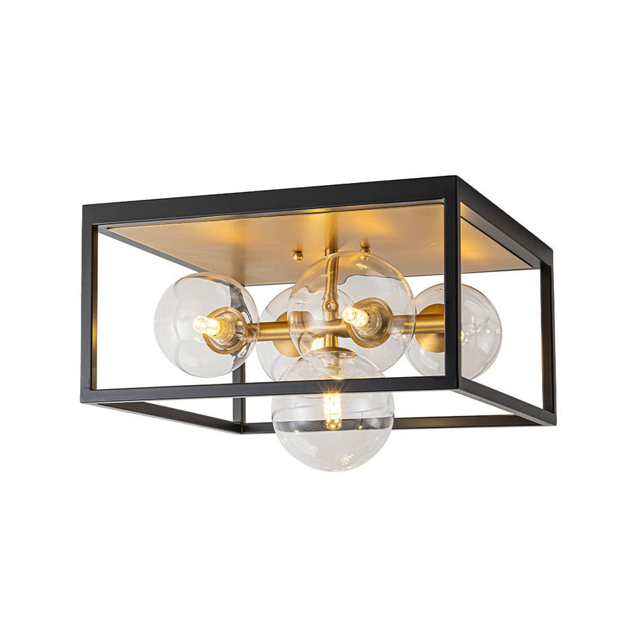 Chandelierias - Modern 5 - Light Clear Glass Square Frame Flush Mount - Chandeliers - Black & Gold - 