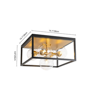 Chandelierias - Modern 5 - Light Clear Glass Square Frame Flush Mount - Chandeliers - Black & Gold - 