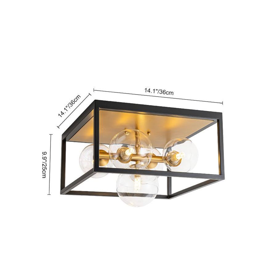 Chandelierias - Modern 5 - Light Clear Glass Square Frame Flush Mount - Chandeliers - Black & Gold - 