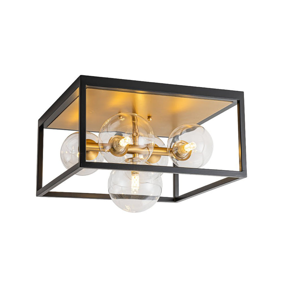 Chandelierias - Modern 5 - Light Clear Glass Square Frame Flush Mount - Chandeliers - Black & Gold - 