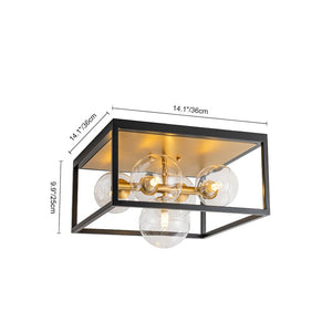 Chandelierias - Modern 5 - Light Clear Glass Square Frame Flush Mount - Chandeliers - Black & Gold - 