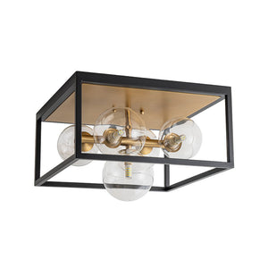 Chandelierias - Modern 5 - Light Clear Glass Square Frame Flush Mount - Chandeliers - Black & Gold - 