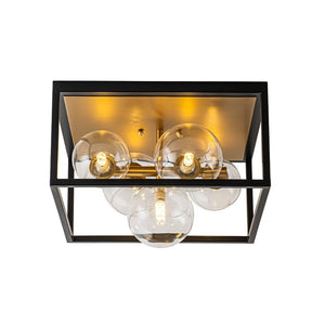 Chandelierias - Modern 5 - Light Clear Glass Square Frame Flush Mount - Chandeliers - Black & Gold - 