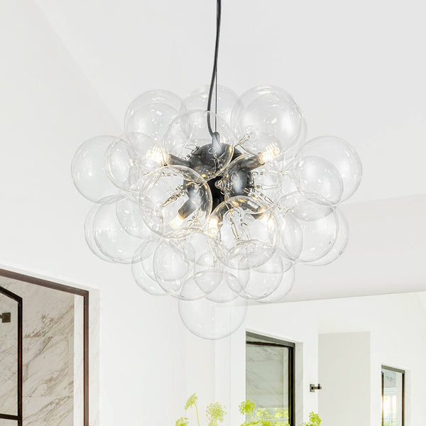 Chandelierias - Modern 6 - Light Clear Bubble Cluster Orb Chandelier - Chandeliers - Black - 
