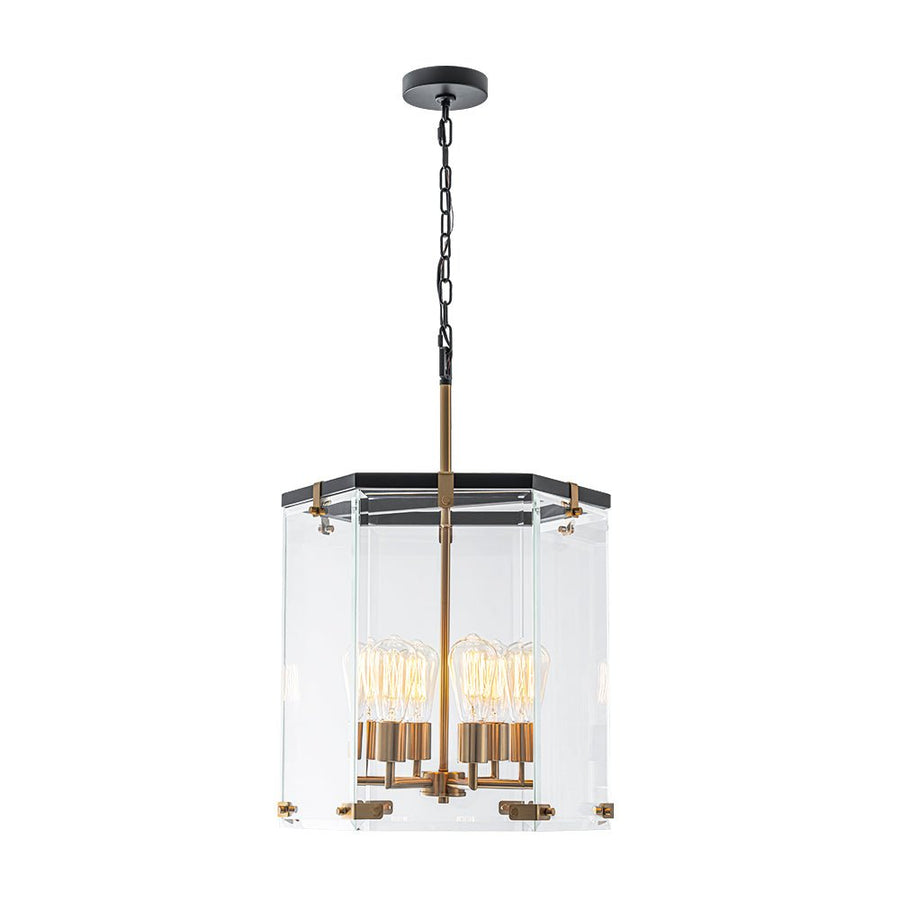 Chandelierias - Modern 6 - Light Hexagon Clear Glass Pendant Chandelier - Pendant - Brass and Black - 