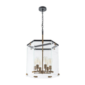 Chandelierias - Modern 6 - Light Hexagon Clear Glass Pendant Chandelier - Pendant - Brass and Black - 