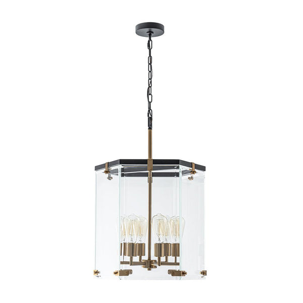 Chandelierias - Modern 6 - Light Hexagon Clear Glass Pendant Chandelier - Pendant - Brass and Black - 