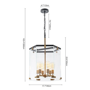 Chandelierias - Modern 6 - Light Hexagon Clear Glass Pendant Chandelier - Pendant - Brass and Black - 