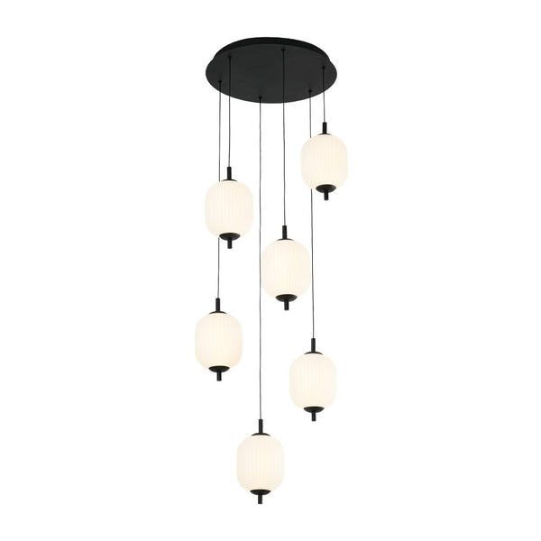 Chandelierias - Modern 6 - Light Ribbed Lantern Staircase Dimmable LED Pendant - Pendant - Matte Black - 
