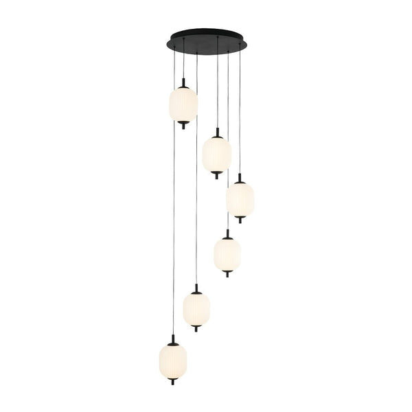 Chandelierias - Modern 6 - Light Ribbed Lantern Staircase Dimmable LED Pendant - Pendant - Matte Black - 