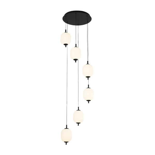 Chandelierias - Modern 6 - Light Ribbed Lantern Staircase Dimmable LED Pendant - Pendant - Matte Black - 