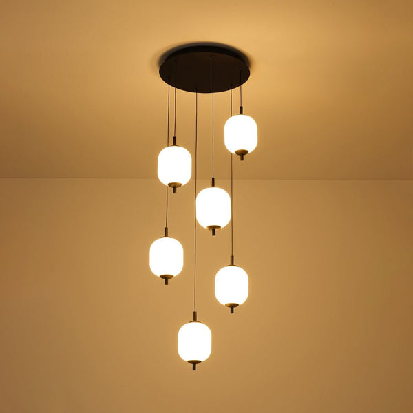 Chandelierias - Modern 6 - Light Ribbed Lantern Staircase Dimmable LED Pendant - Pendant - Matte Black - 