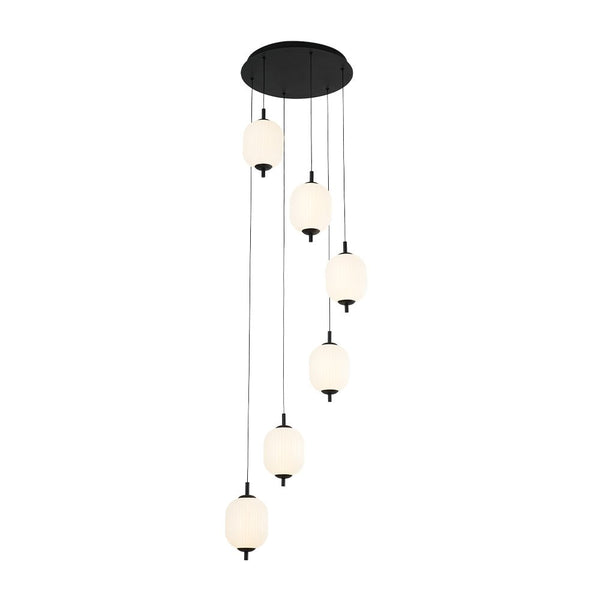 Chandelierias - Modern 6 - Light Ribbed Lantern Staircase Dimmable LED Pendant - Pendant - Matte Black - 