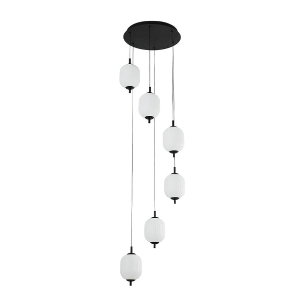 Chandelierias - Modern 6 - Light Ribbed Lantern Staircase Dimmable LED Pendant - Pendant - Matte Black - 