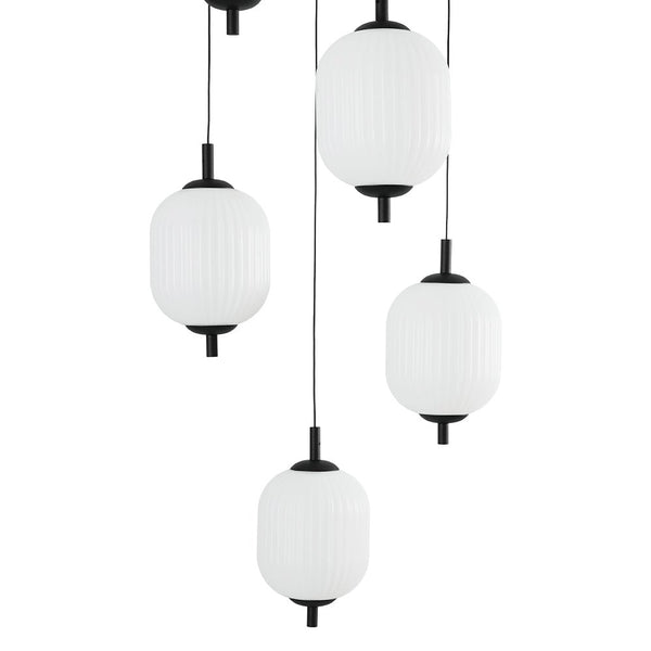 Chandelierias - Modern 6 - Light Ribbed Lantern Staircase Dimmable LED Pendant - Pendant - Matte Black - 