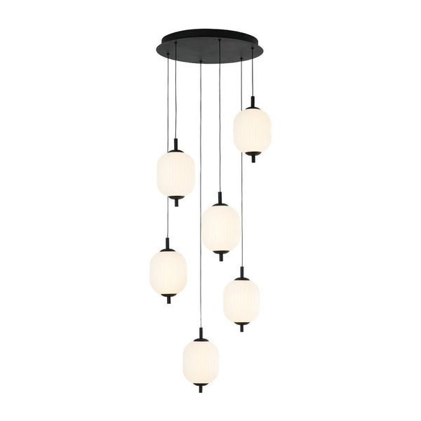 Chandelierias - Modern 6 - Light Ribbed Lantern Staircase Dimmable LED Pendant - Pendant - Matte Black - 