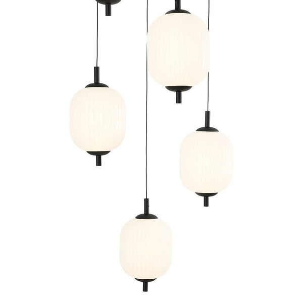 Chandelierias - Modern 6 - Light Ribbed Lantern Staircase Dimmable LED Pendant - Pendant - Matte Black - 