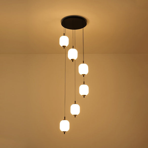 Chandelierias - Modern 6 - Light Ribbed Lantern Staircase Dimmable LED Pendant - Pendant - Matte Black - 