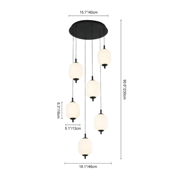 Chandelierias - Modern 6 - Light Ribbed Lantern Staircase Dimmable LED Pendant - Pendant - Matte Black - 