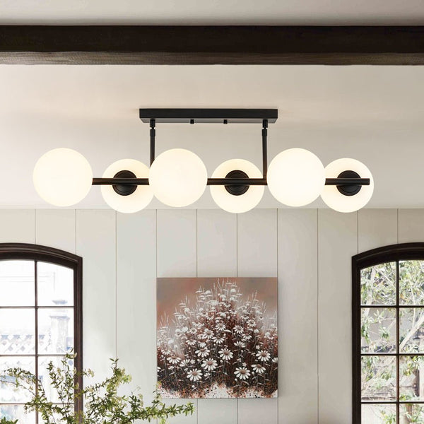 Chandelierias - Modern 6 - Light Staggered Matte Glass Globe Linear Chandelier - Chandeliers - Brushed Brass - 