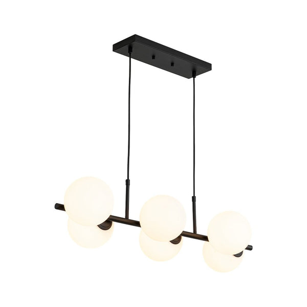 Chandelierias - Modern 6 - Light Staggered Matte Glass Globe Linear Chandelier - Chandeliers - Matte Black - 