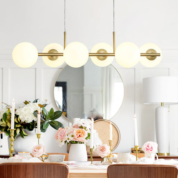 Chandelierias - Modern 6 - Light Staggered Matte Glass Globe Linear Chandelier - Chandeliers - Matte Black - 