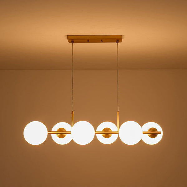 Chandelierias - Modern 6 - Light Staggered Matte Glass Globe Linear Chandelier - Chandeliers - Matte Black - 