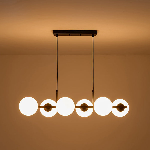 Chandelierias - Modern 6 - Light Staggered Matte Glass Globe Linear Chandelier - Chandeliers - Matte Black - 