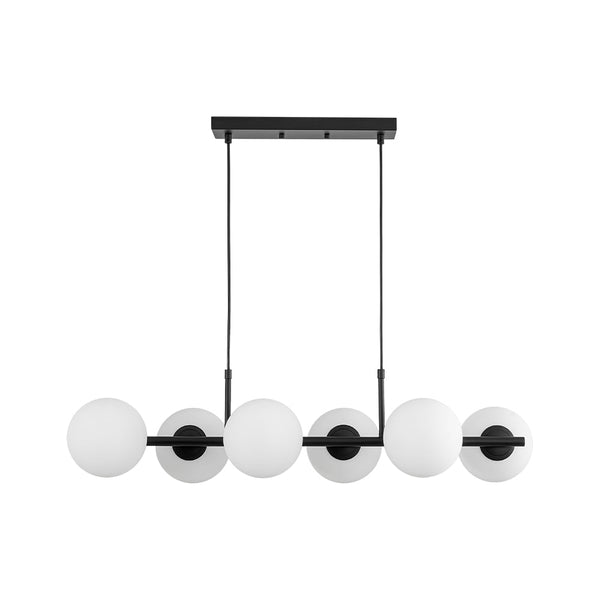 Chandelierias - Modern 6 - Light Staggered Matte Glass Globe Linear Chandelier - Chandeliers - Matte Black - 