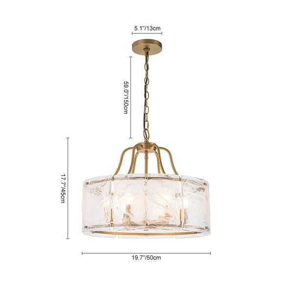Chandelierias-Modern 6-Light White Stire Patterned Glass Drum Pendant-Chandeliers-Black-